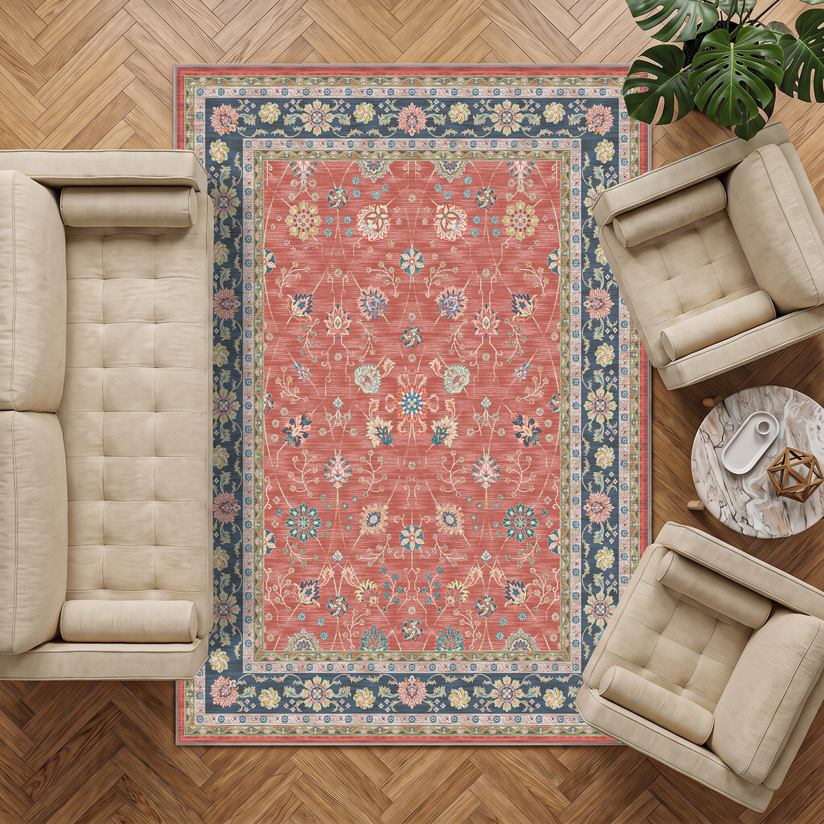Nara - Terracotta Persian-Style Washable Large Living Room Rug - 160x230cm – view 2