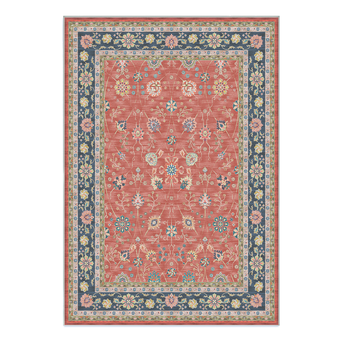 Nara - Terracotta Persian-Style Washable Large Living Room Rug - 160x230cm