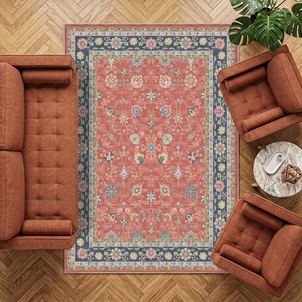 Nara - Terracotta Persian-Style Washable Large Living Room Rug - 160x230cm – view 7