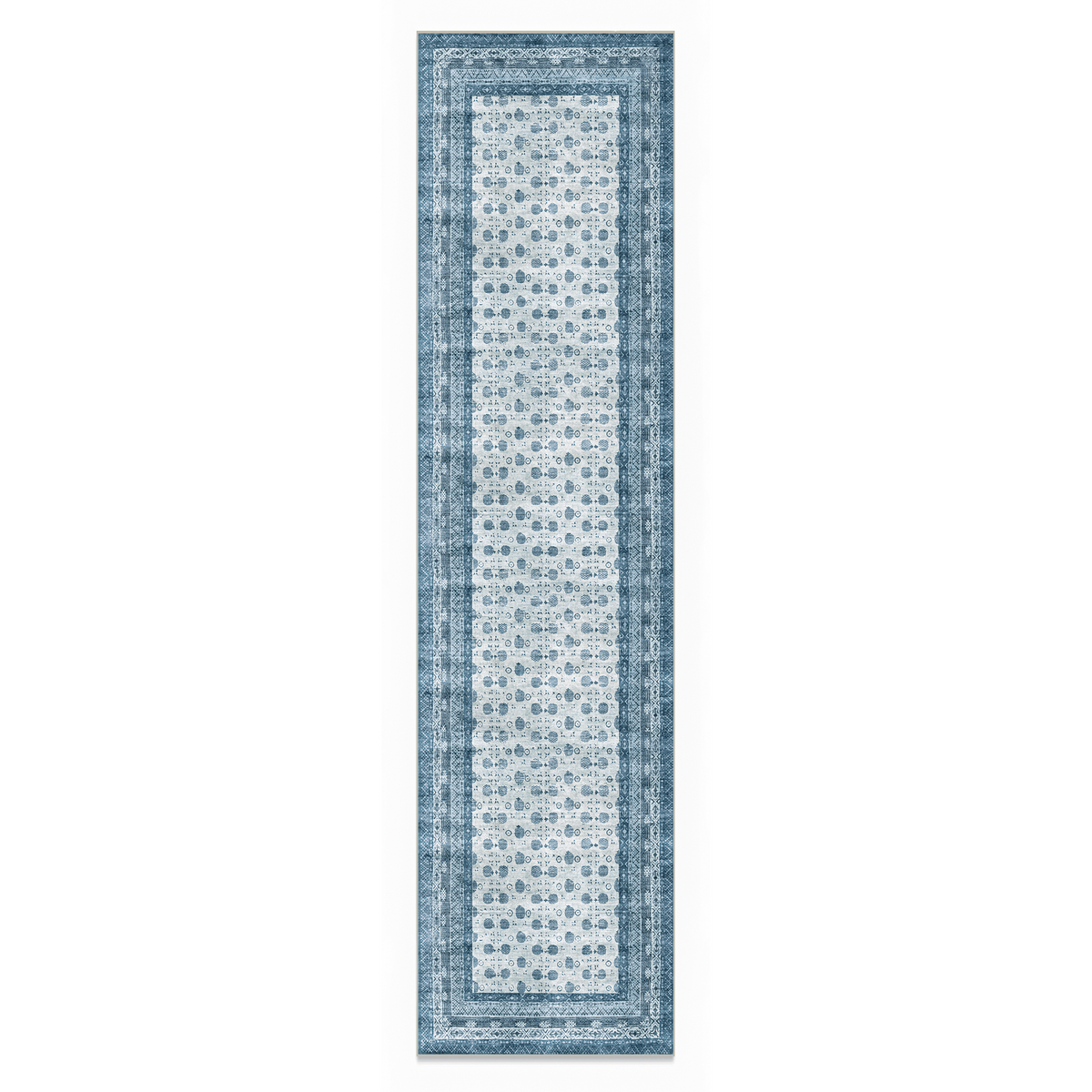 Nova - Blue Vintage Persian-Style Washable Runner Hallway Rug - 60x240cm