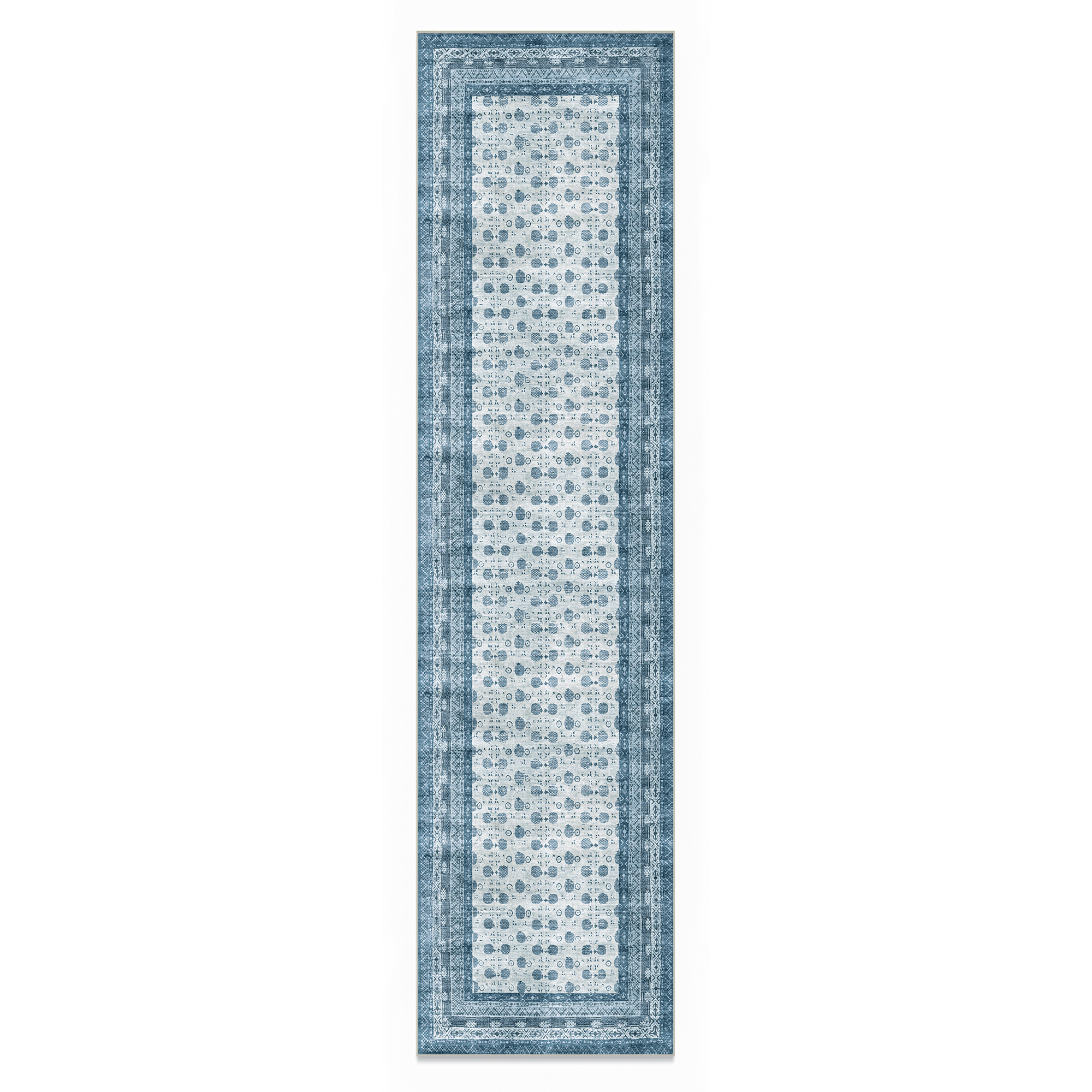 Nova - Blue Vintage Persian-Style Washable Runner Hallway Rug - 60x240cm