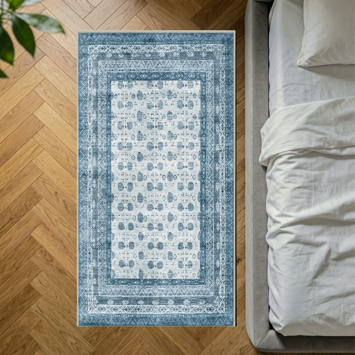 Nova - Blue Vintage Persian-Style Washable Kitchen Rug - 80x150cm – view 2