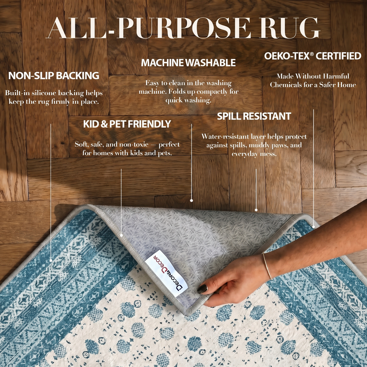 Nova - Blue Vintage Persian-Style Washable Kitchen Rug - 80x150cm – view 3
