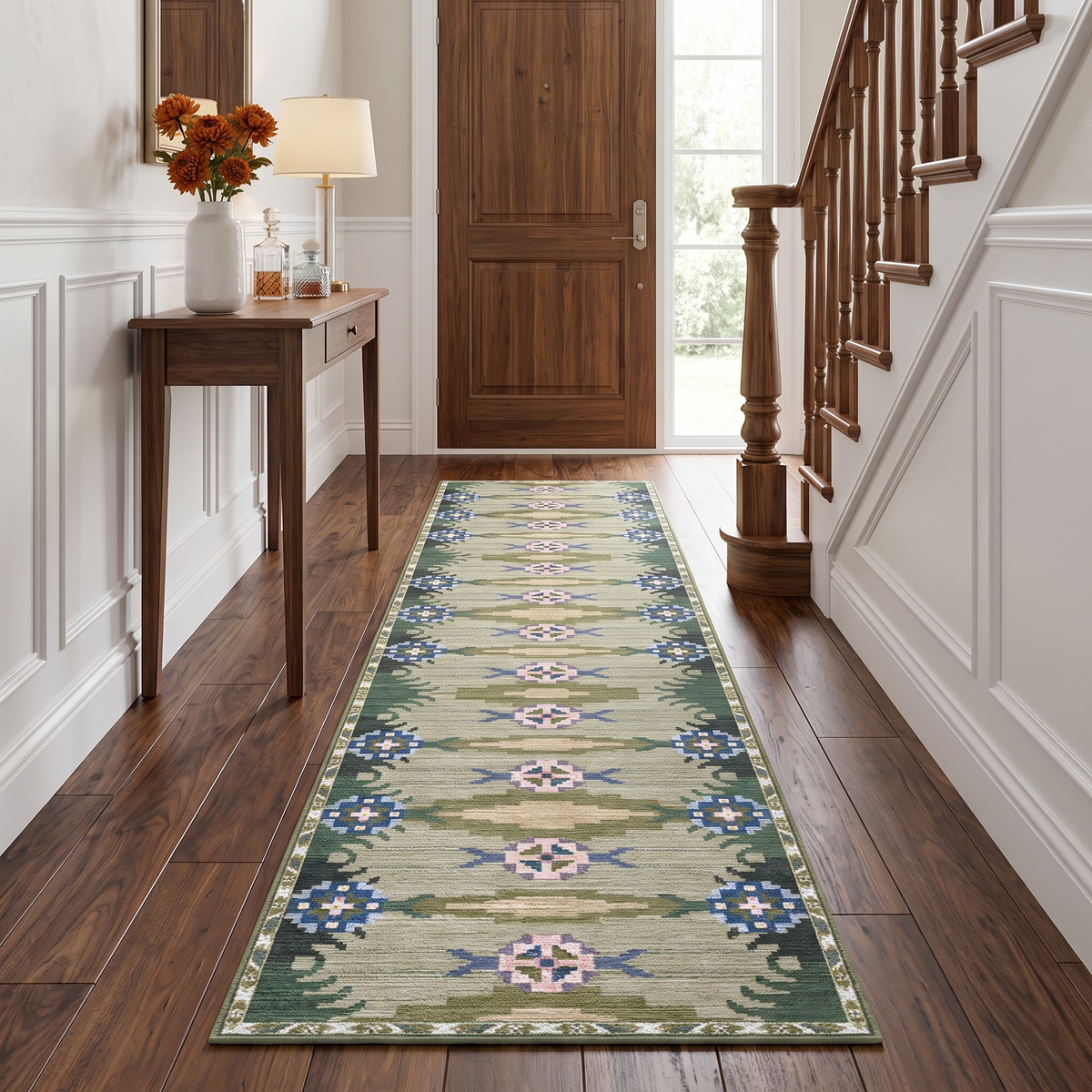 Sore - Sage Geometric Kilim Washable Runner Hallway Rug - 60x240cm – view 2