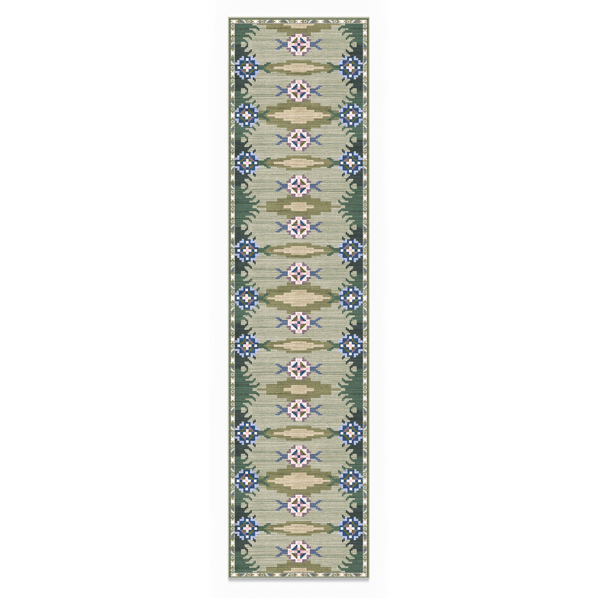Sore - Sage Geometric Kilim Washable Runner Hallway Rug - 60x240cm