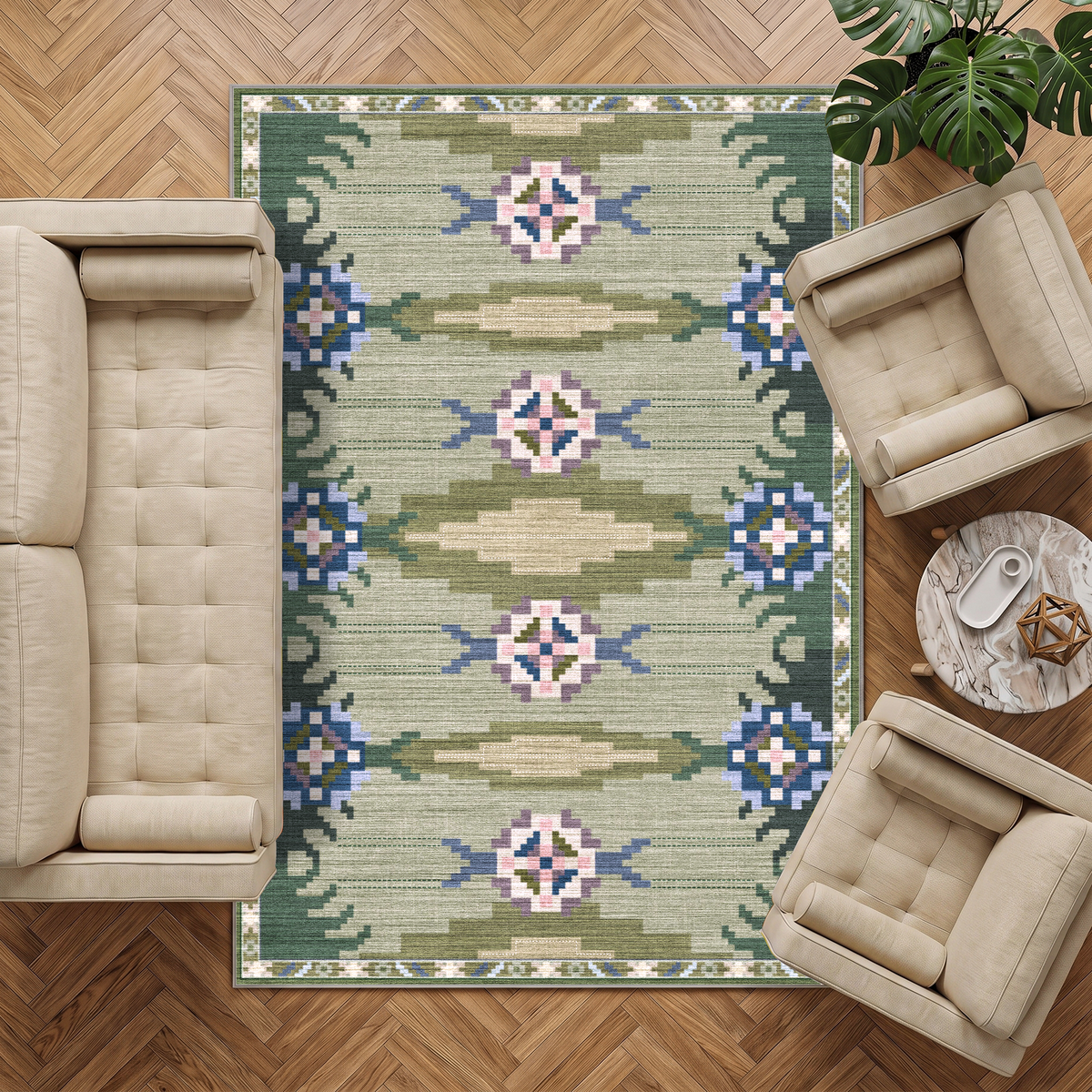 Sore - Sage Geometric Kilim Washable Large Living Room Rug - 160x230cm – view 2