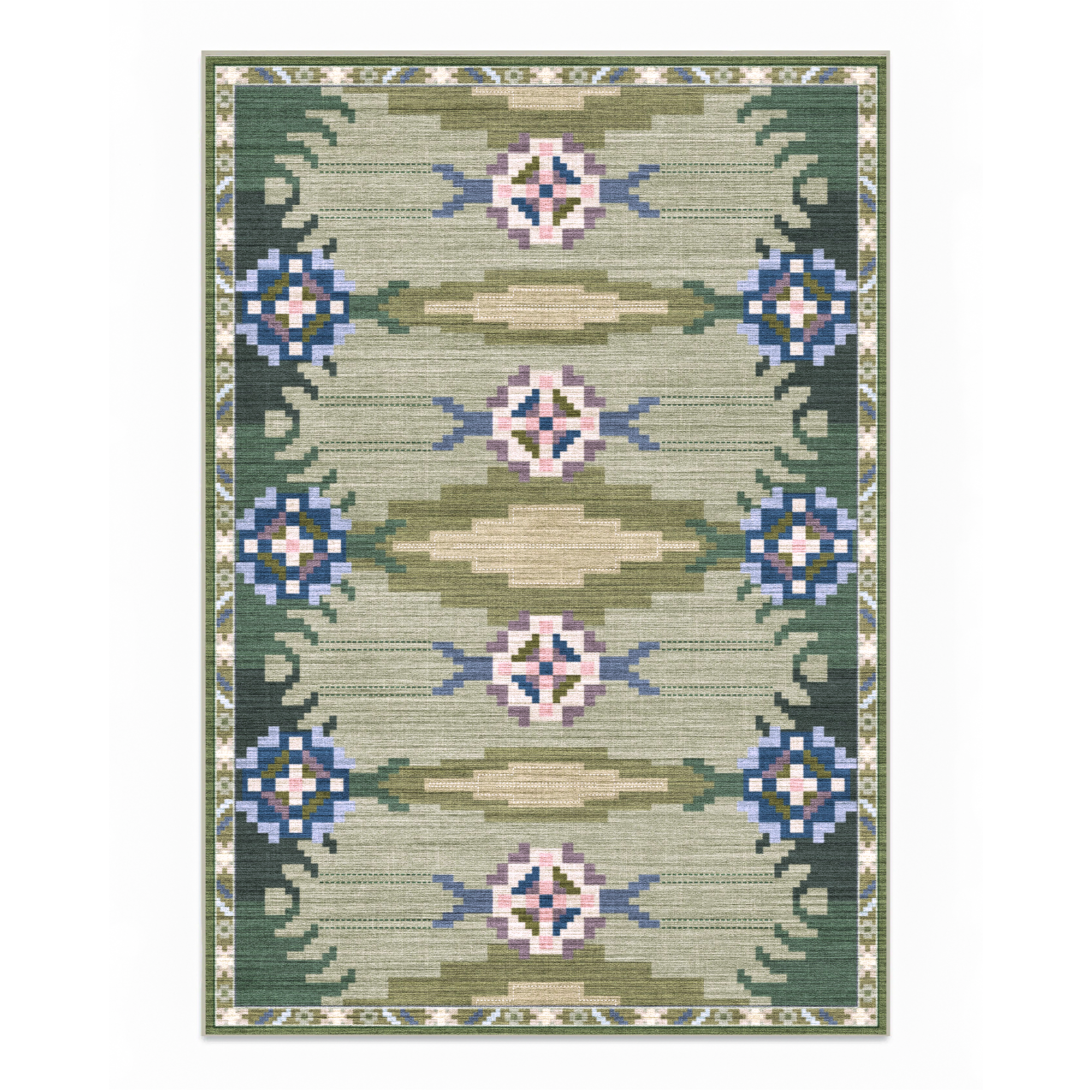 Sore - Sage Geometric Kilim Washable Large Living Room Rug - 160x230cm