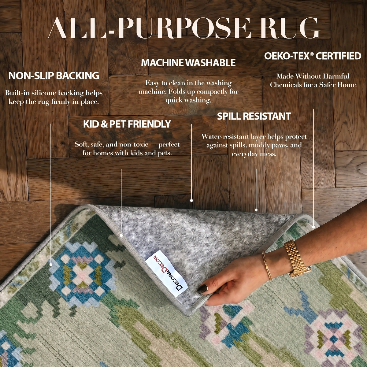 Sore - Sage Geometric Kilim Washable Large Living Room Rug - 160x230cm – view 3