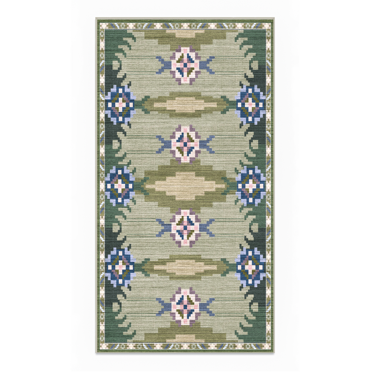 Sore - Sage Geometric Kilim Washable Kitchen Rug - 80x150cm
