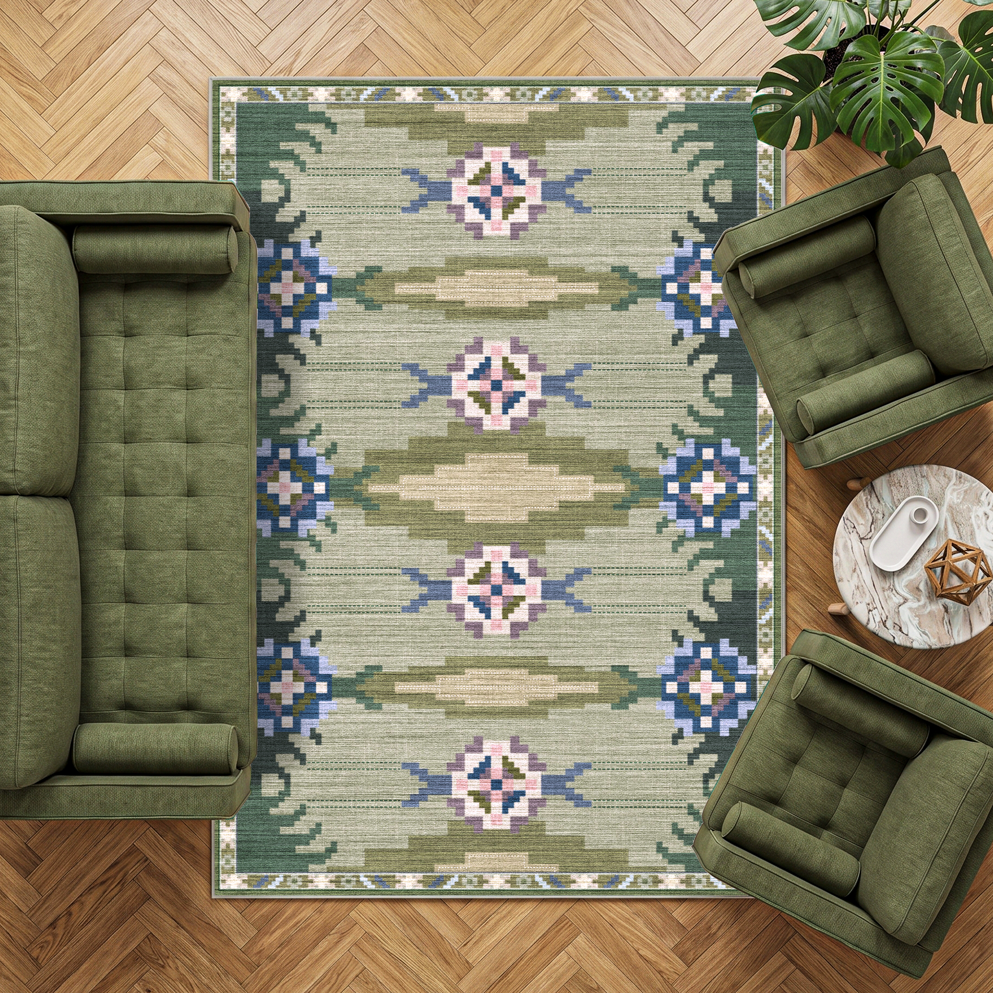 Sore - Sage Geometric Kilim Washable Large Living Room Rug - 160x230cm – view 8
