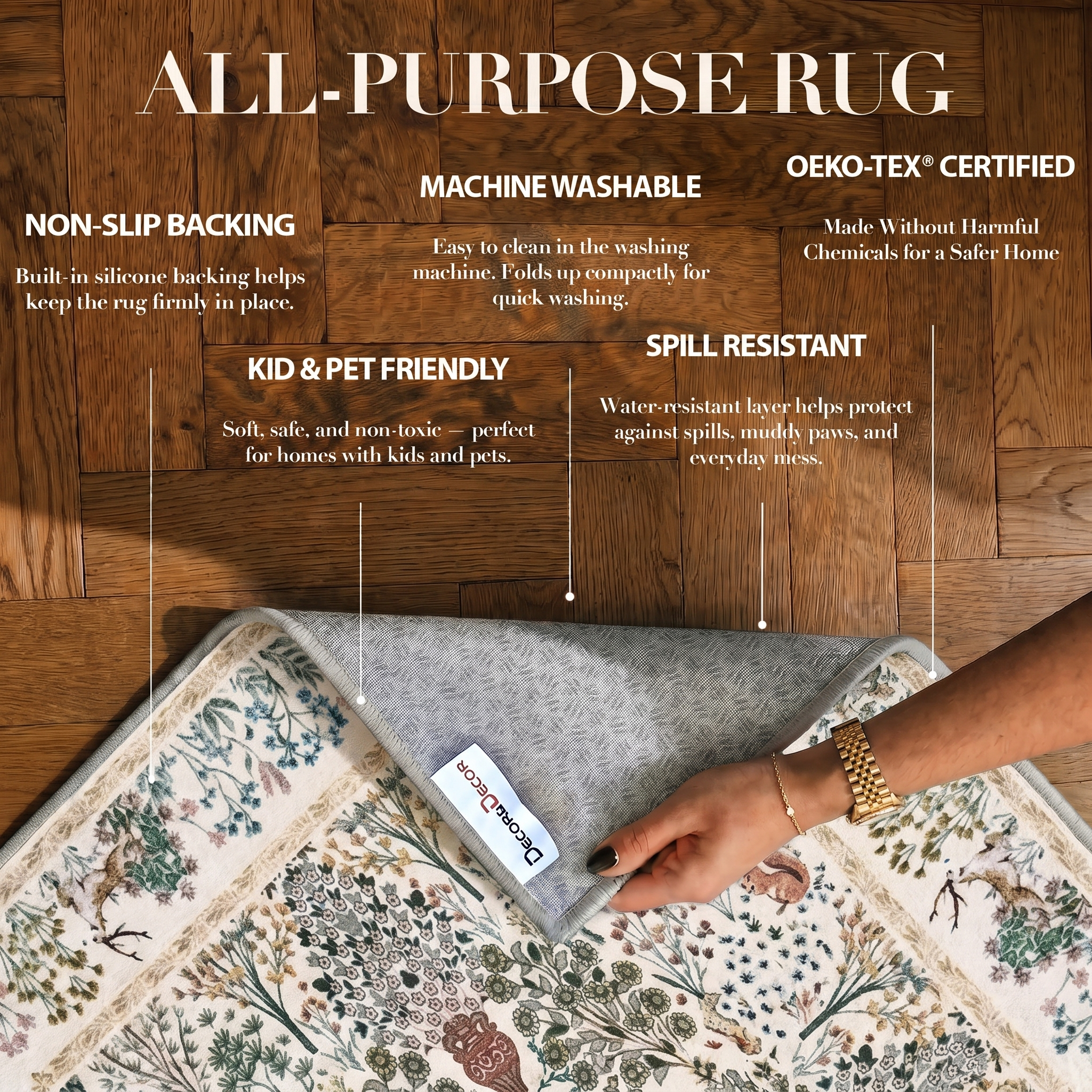 Thalia - Multicolour Floral Persian-Style Washable Kitchen Rug - 80x150cm – view 3