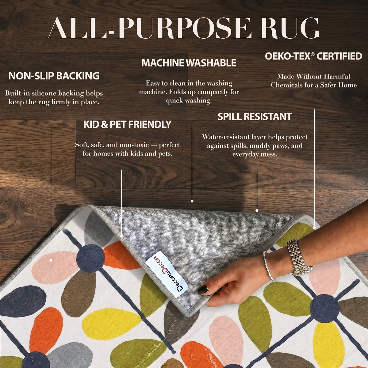 Zoe - Retro Botanical Washable Runner Hallway Rug - 60x240cm – view 2