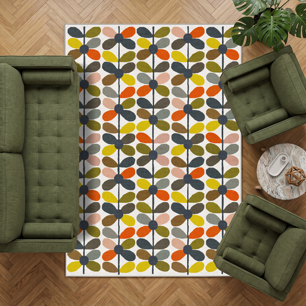 Zoe - Retro Botanical Washable Large Living Room Rug - 160x230cm – view 8