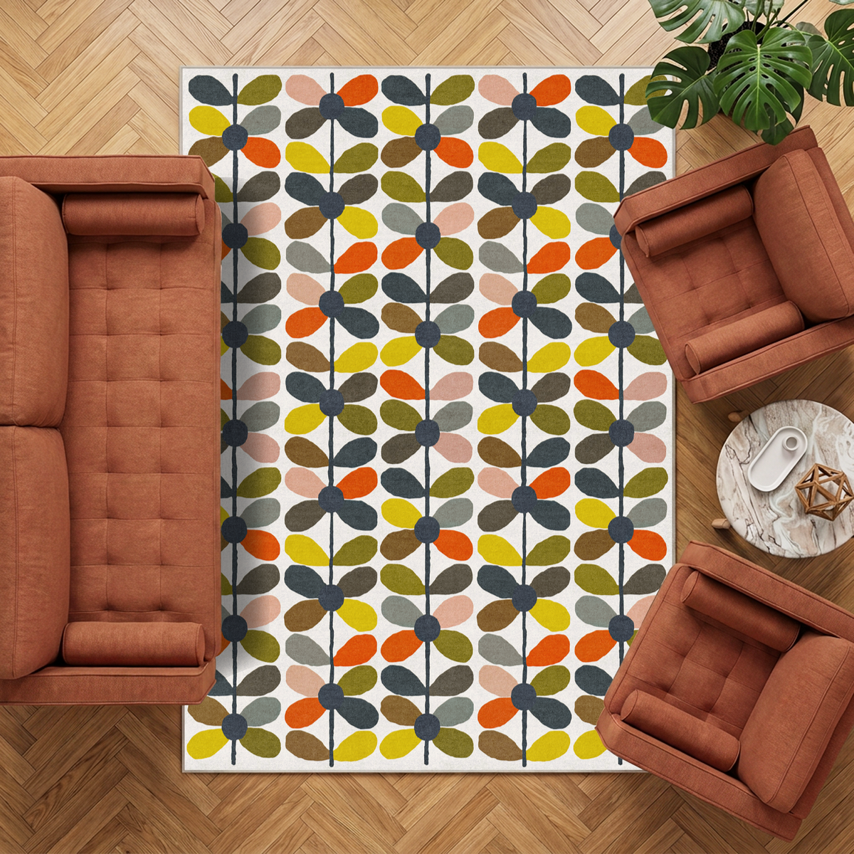 Zoe - Retro Botanical Washable Large Living Room Rug - 160x230cm – view 2