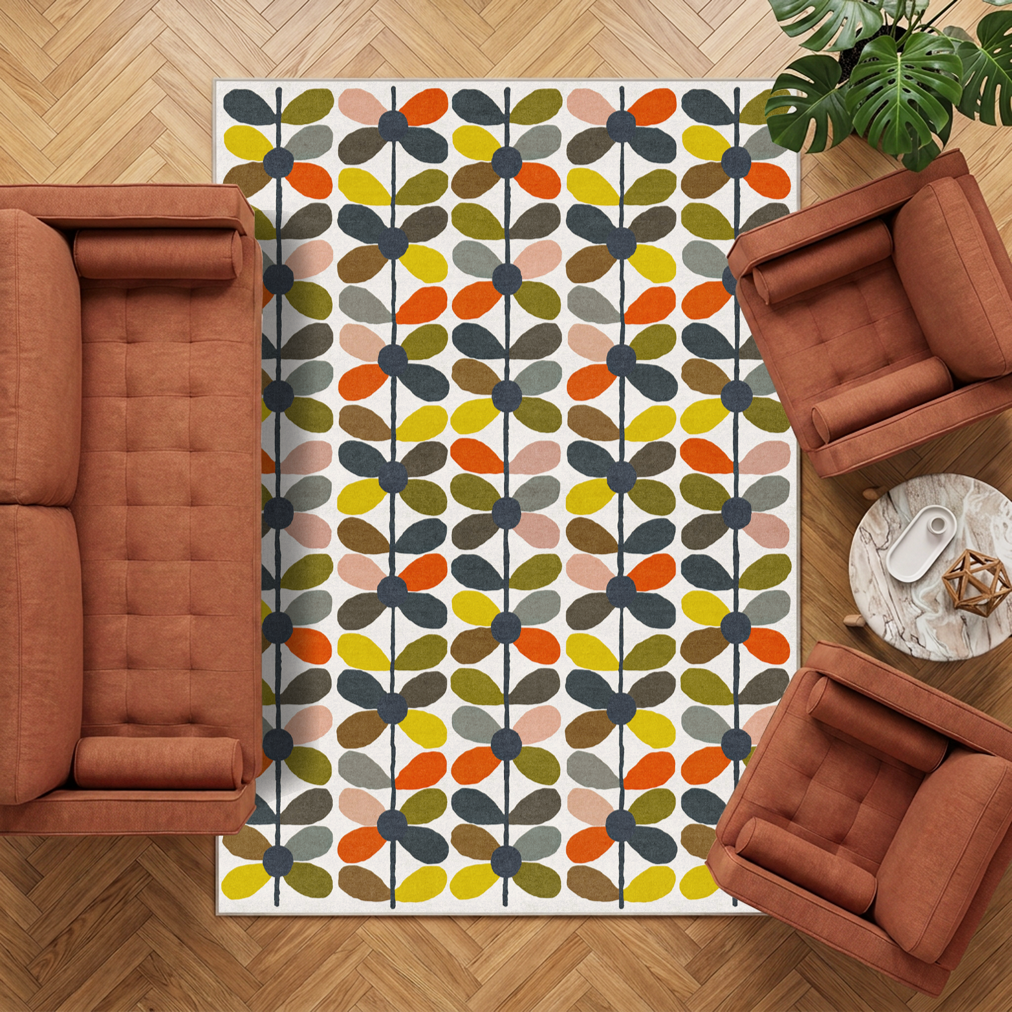 Zoe - Retro Botanical Washable Large Living Room Rug - 160x230cm – view 2