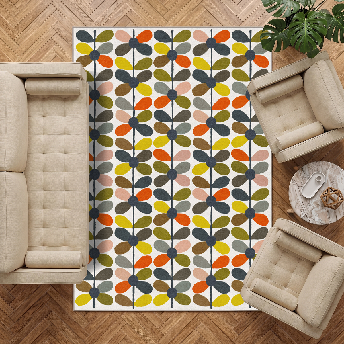 Zoe - Retro Botanical Washable Large Living Room Rug - 160x230cm – view 9