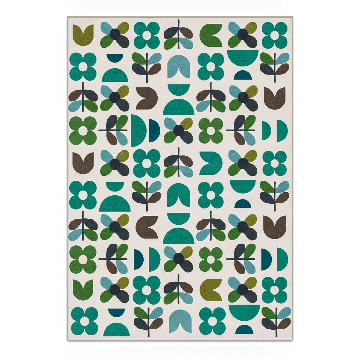 Zora - Green Retro Botanical Washable Large Living Room Rug - 160x230cm