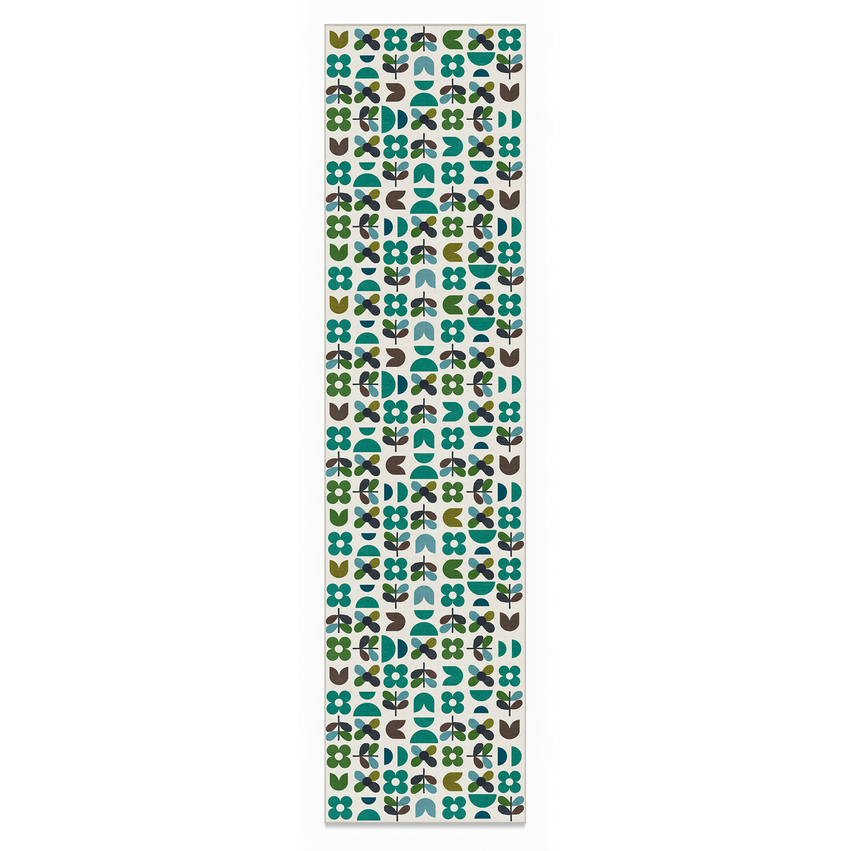 Zora - Green Retro Botanical Washable Runner Hallway Rug - 60x240cm