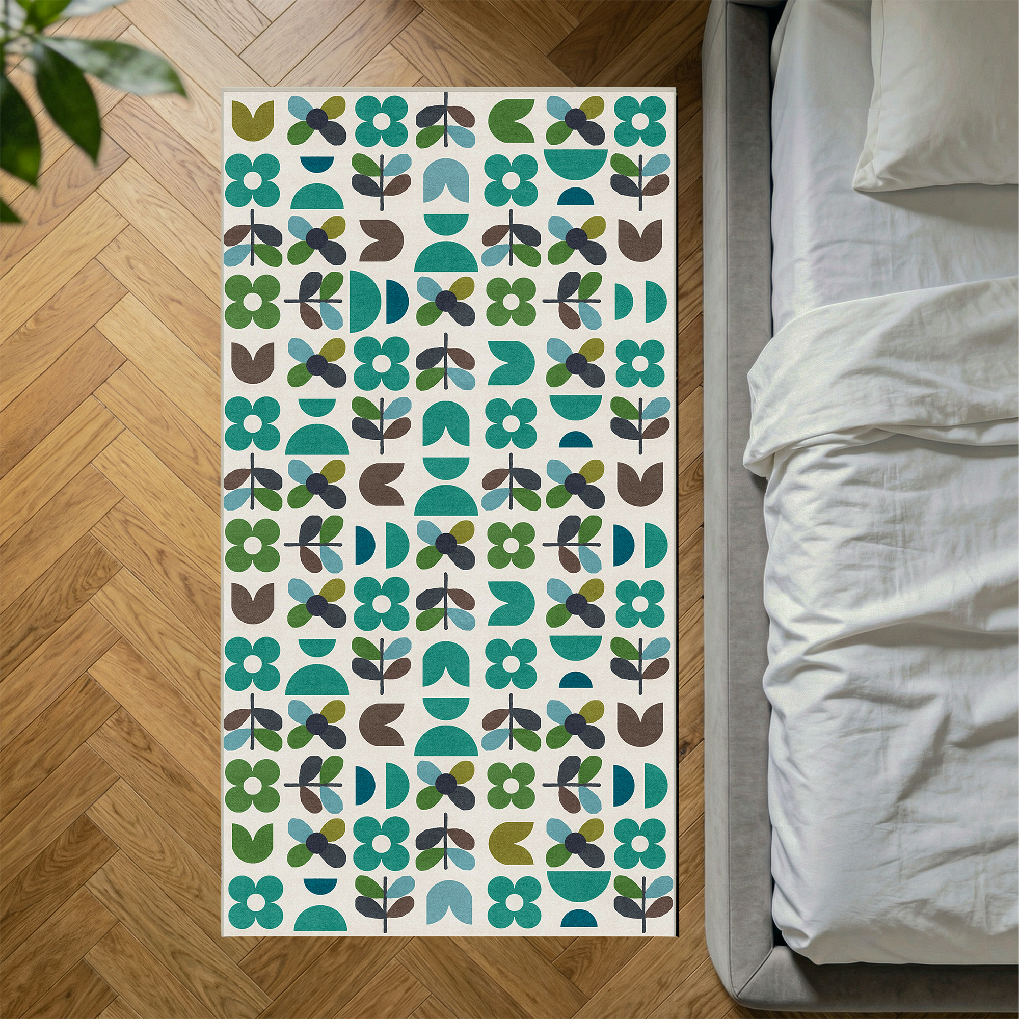 Zora - Green Retro Botanical Washable Kitchen Rug - 80x150cm – view 2
