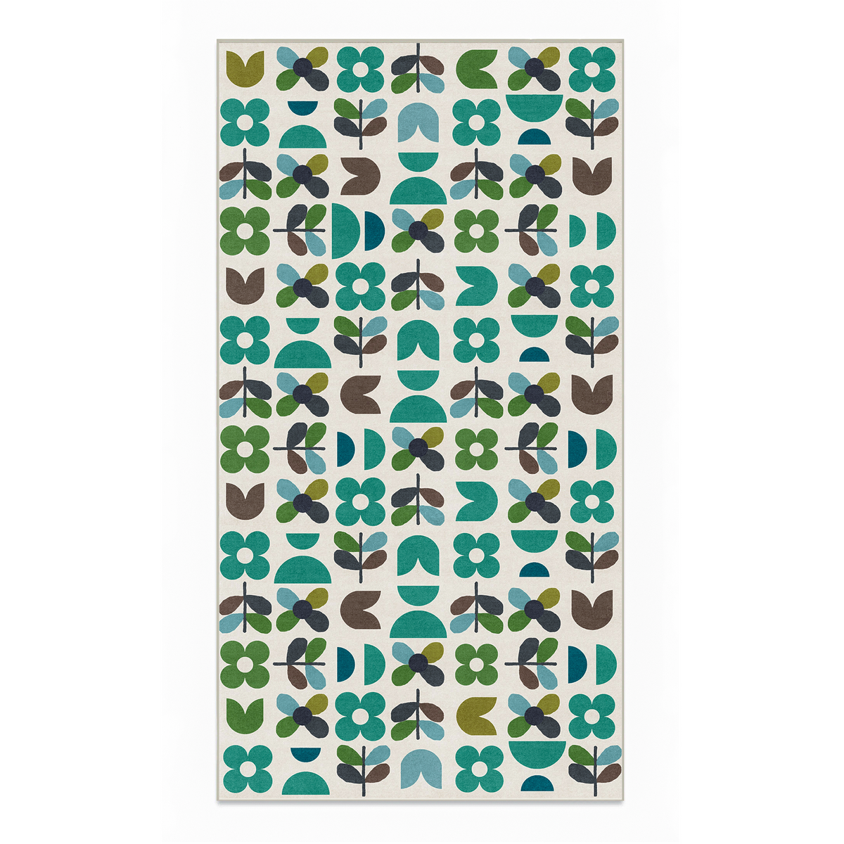Zora - Green Retro Botanical Washable Kitchen Rug - 80x150cm