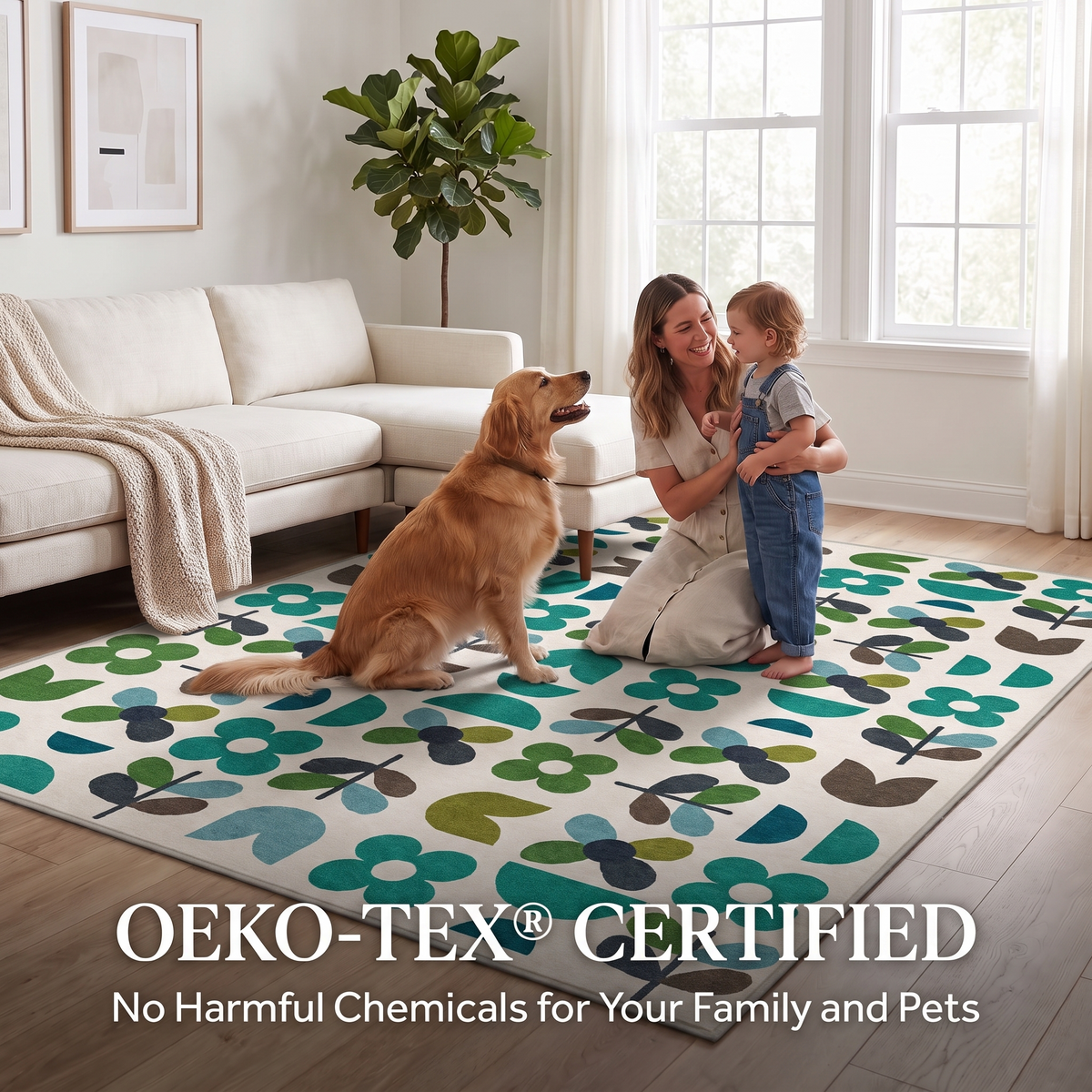 Zora - Green Retro Botanical Washable Kitchen Rug - 80x150cm – view 6
