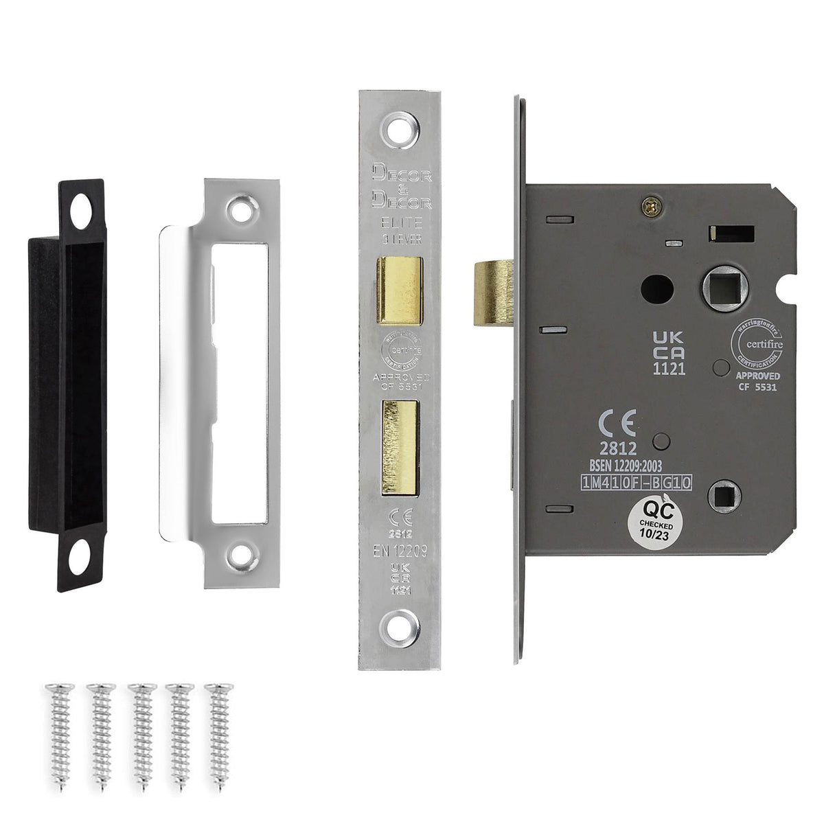 Fire Rated Bathroom Mortice Lock - 76mm - Polished Chrome