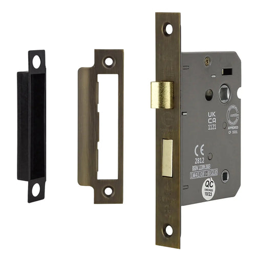Fire Rated Bathroom Mortice Lock - 64mm - Antique Brass