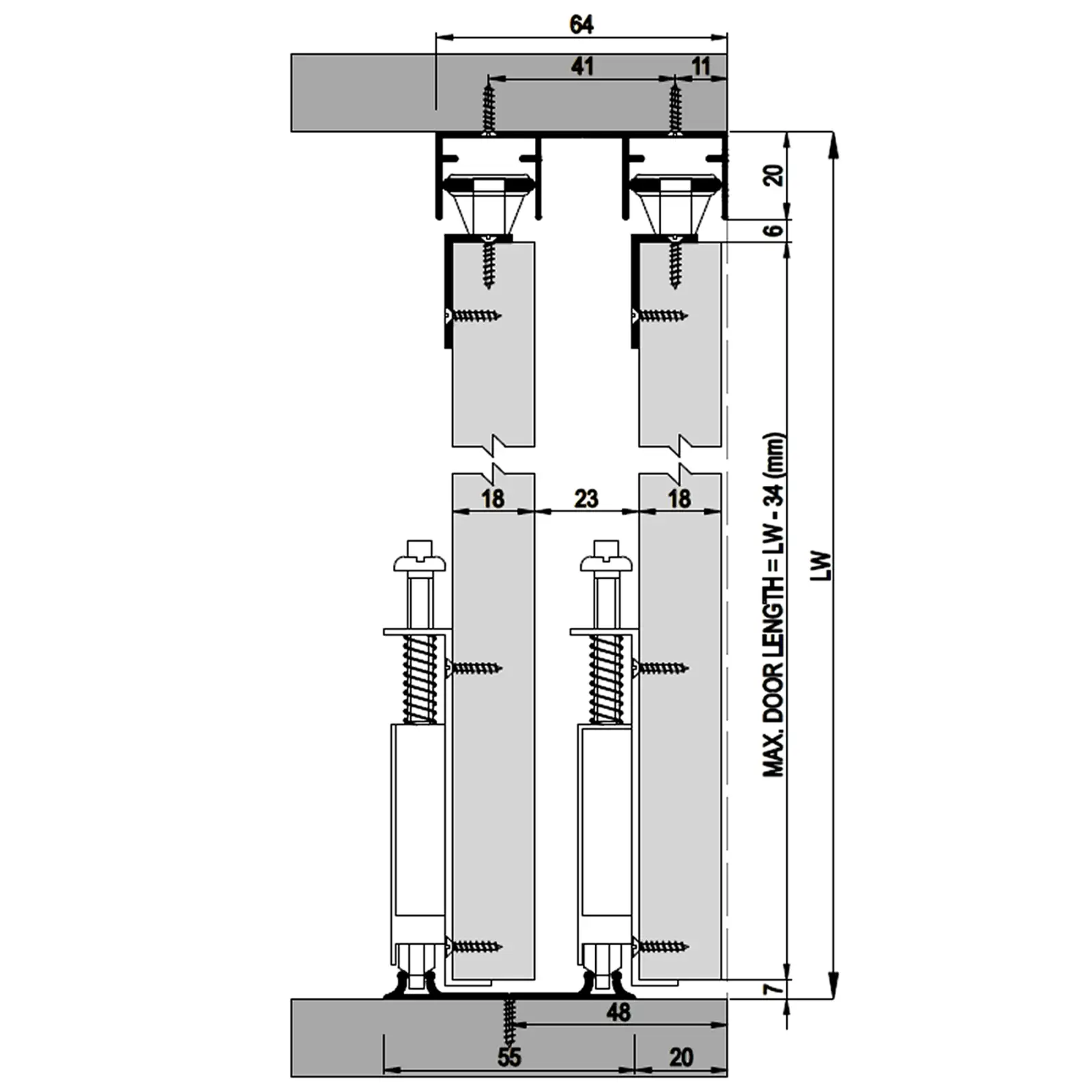 E-Slide Wardrobe Sliding Door Kit - 2 Door - 1200mm Track - Decor And Decor