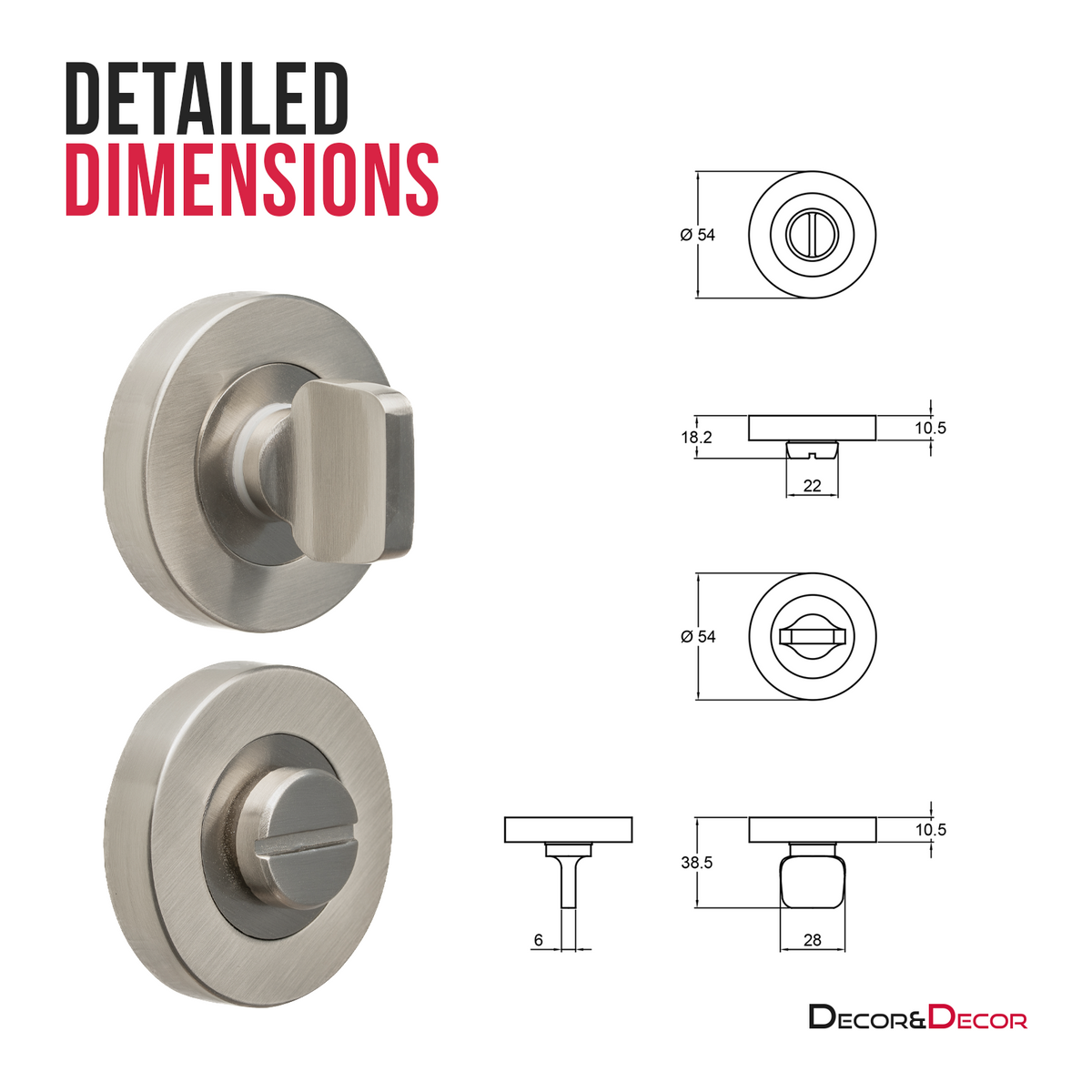 Fire Rated Tubular Mortice Deadbolt and Bathroom Turn And Release Thumbturn - Satin Nickel – view 5