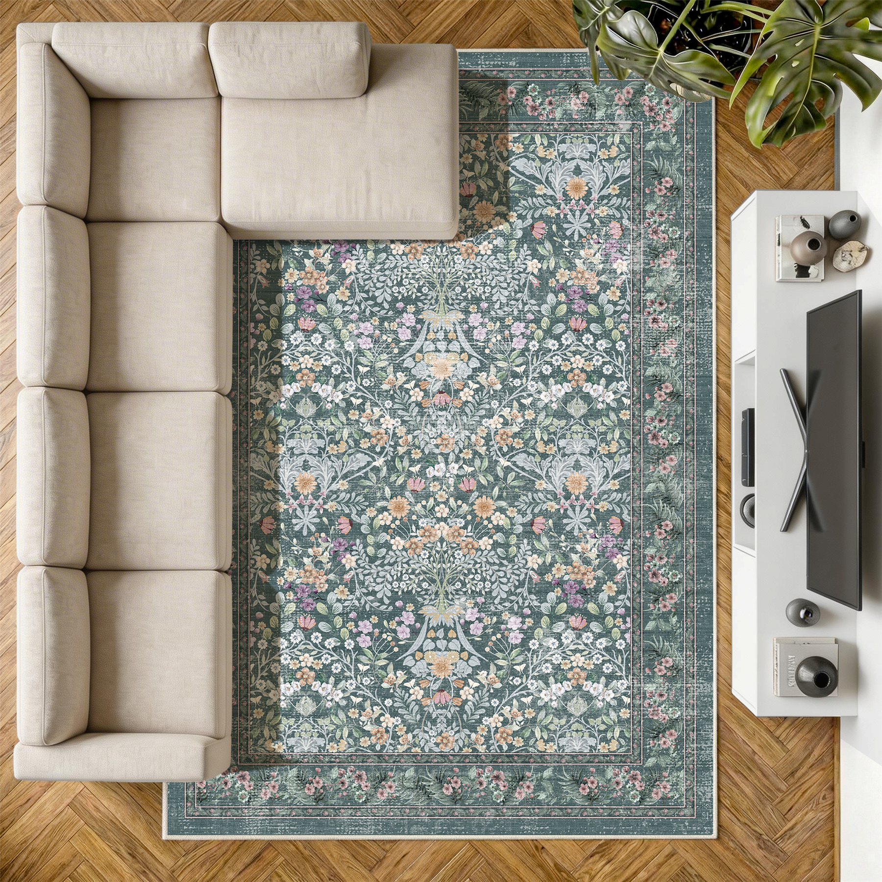 Zafira - Floral Washable Extra Large Area Rug - 200x290cm