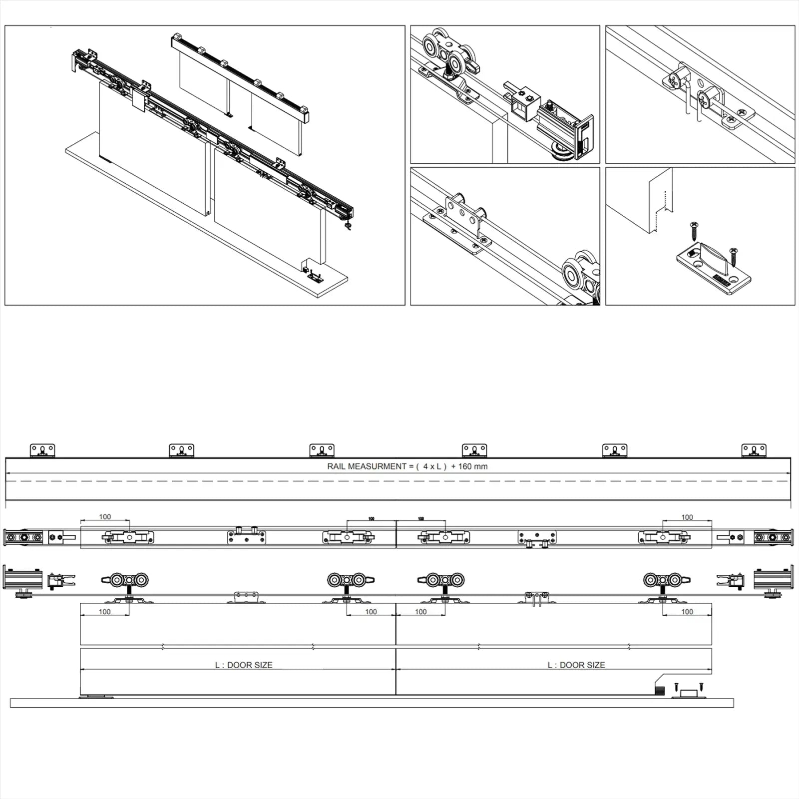 D-Slide Double Synchro Sliding Door Kit - 3000mm Track - Decor And Decor