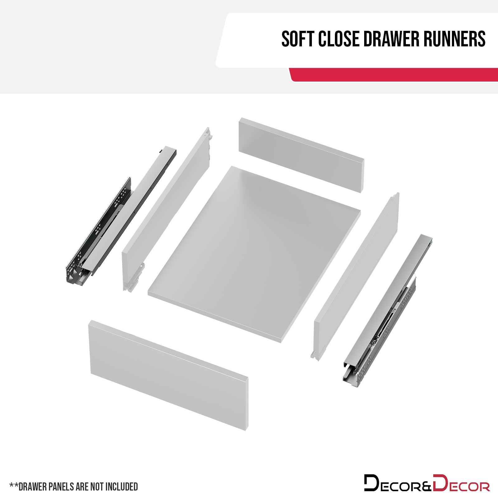 Soft Close Undermount Drawer Runners - Full Extension - 35 kg Capacity - 250mm Length