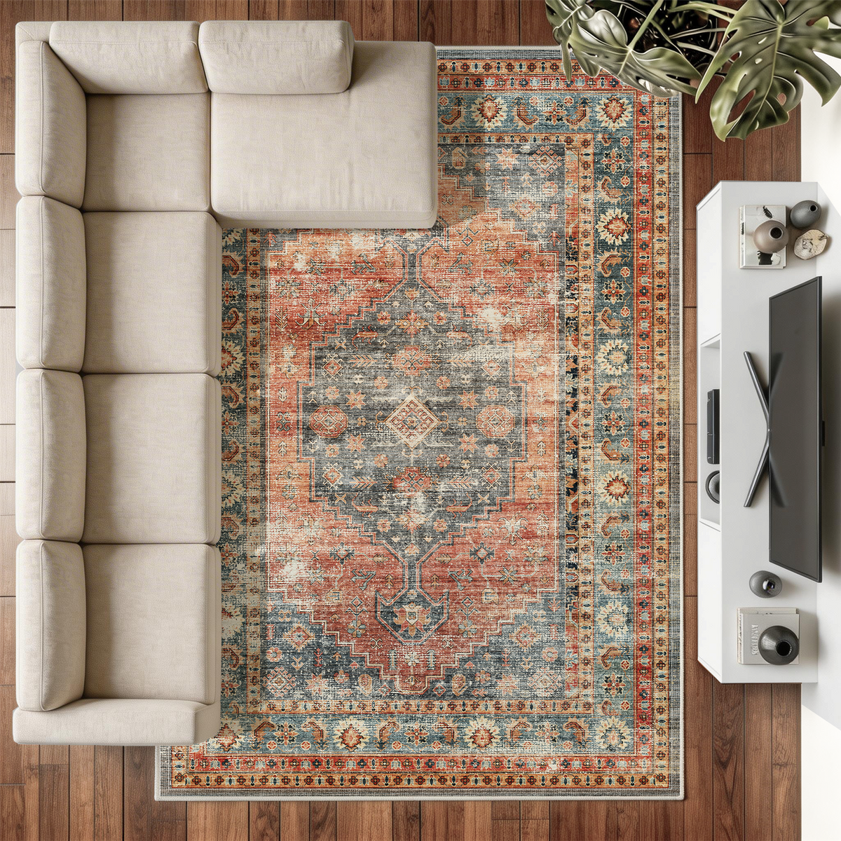 Calmere - Vintage Washable Extra Large Area Rug - 200x290cm