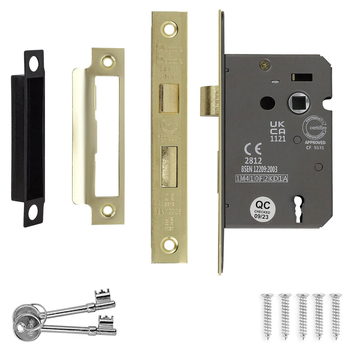 Fire Rated Sash Mortice Lock - 64mm - Electro Brass