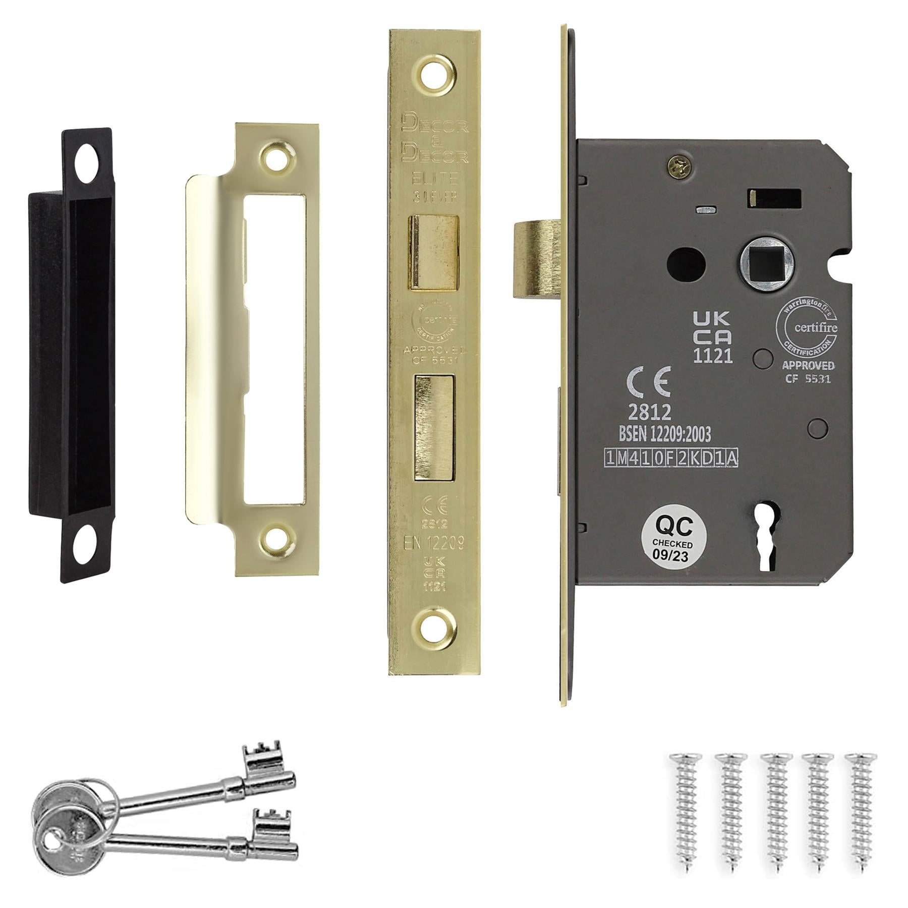 Fire Rated Sash Mortice Lock - 64mm - Electro Brass - Sash Mortice Lock | Decoranddecor