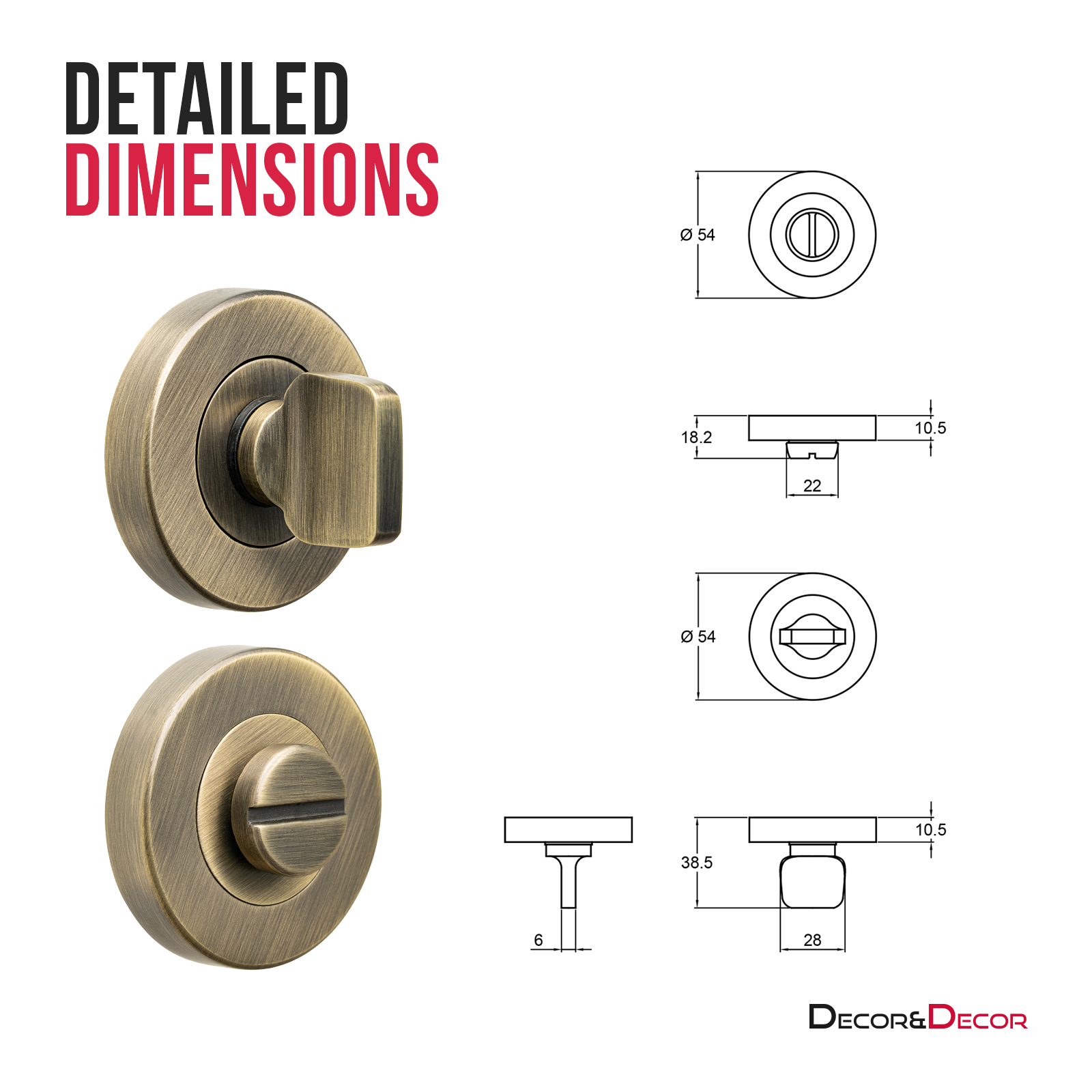 Fire Rated Tubular Mortice Deadbolt and Bathroom Turn And Release Thumbturn - Antique Brass - Wc Thumb Turn | Decoranddecor