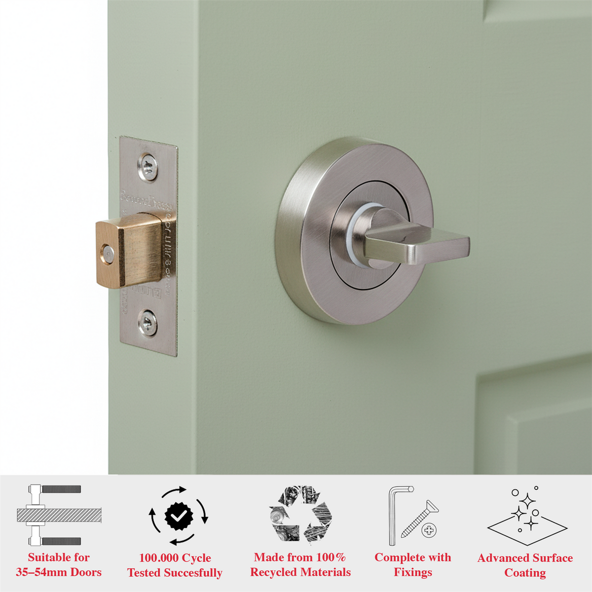 Fire Rated Tubular Mortice Deadbolt and Bathroom Turn And Release Thumbturn - Satin Nickel – view 3