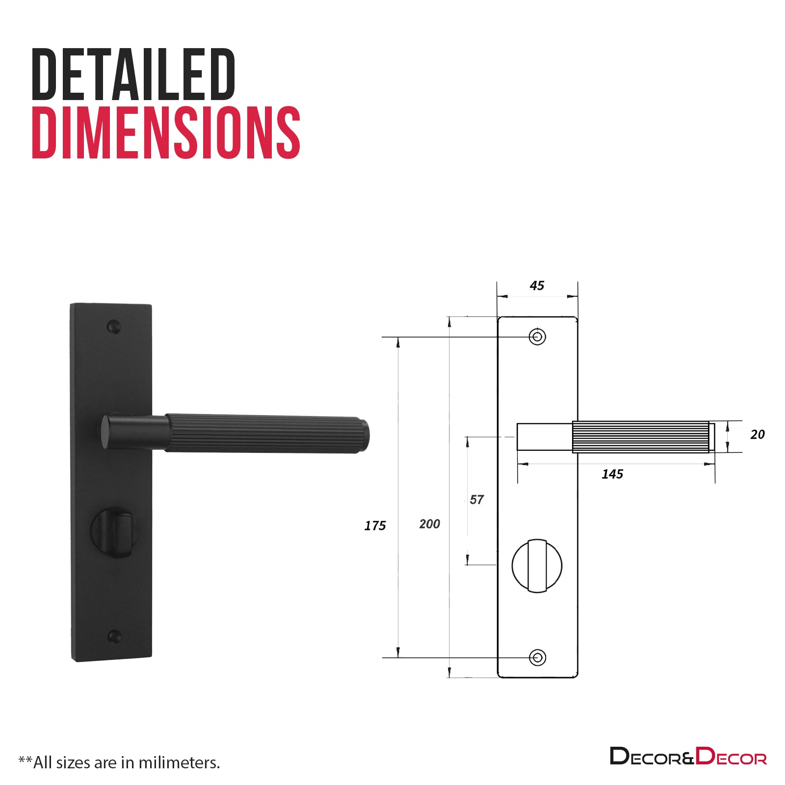 Hera Door Handle on Backplate - WC - Matt Black