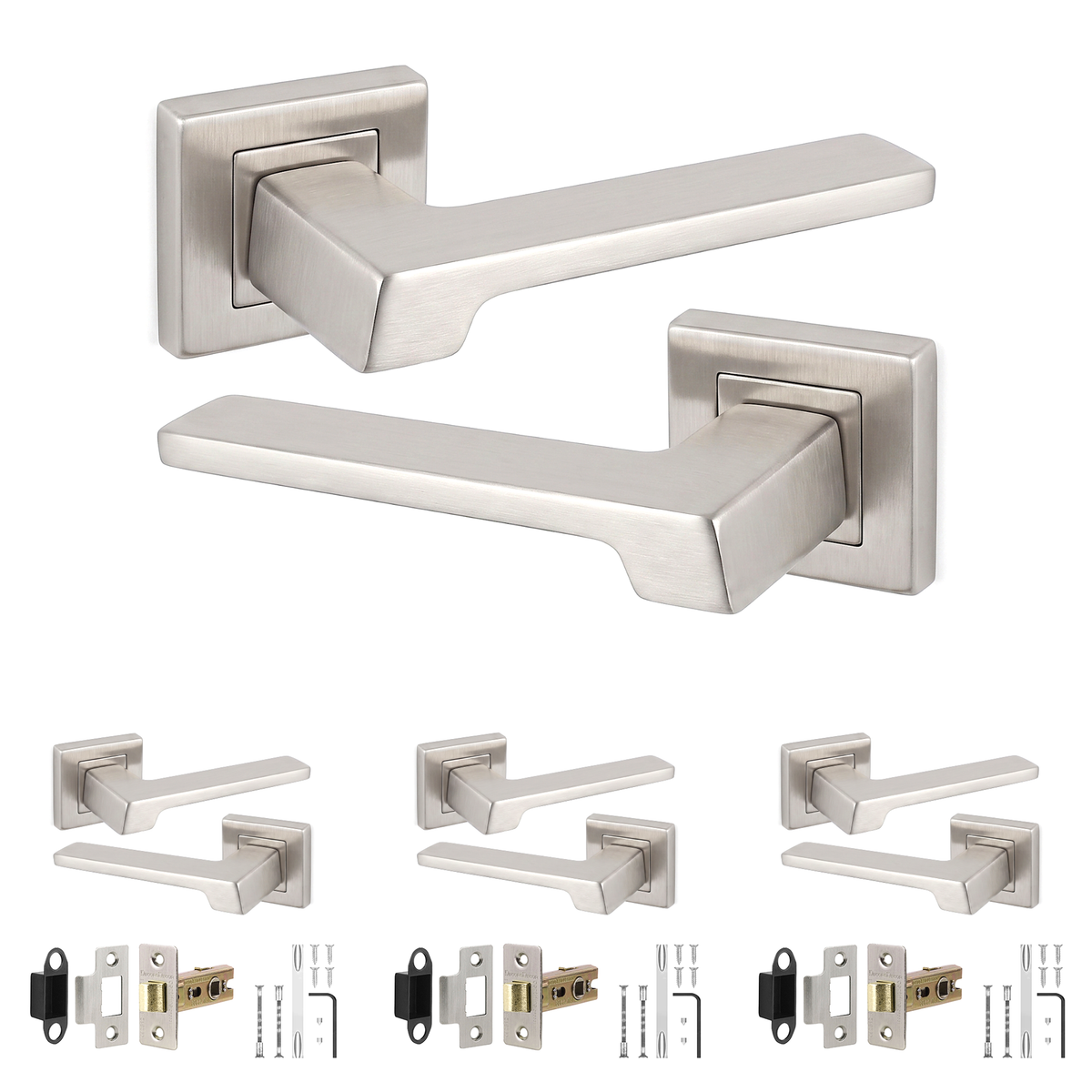 Spectra Satin Nickel Passage Door Lever Handles - Latch Kit 76mm - Pack of 4