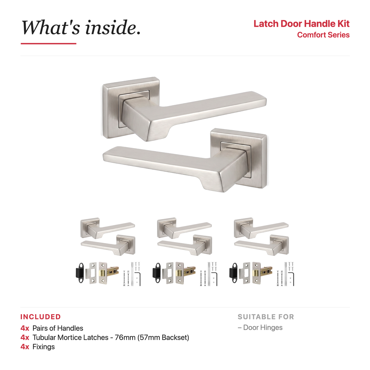 Spectra Satin Nickel Passage Door Lever Handles – showing what's included in the box