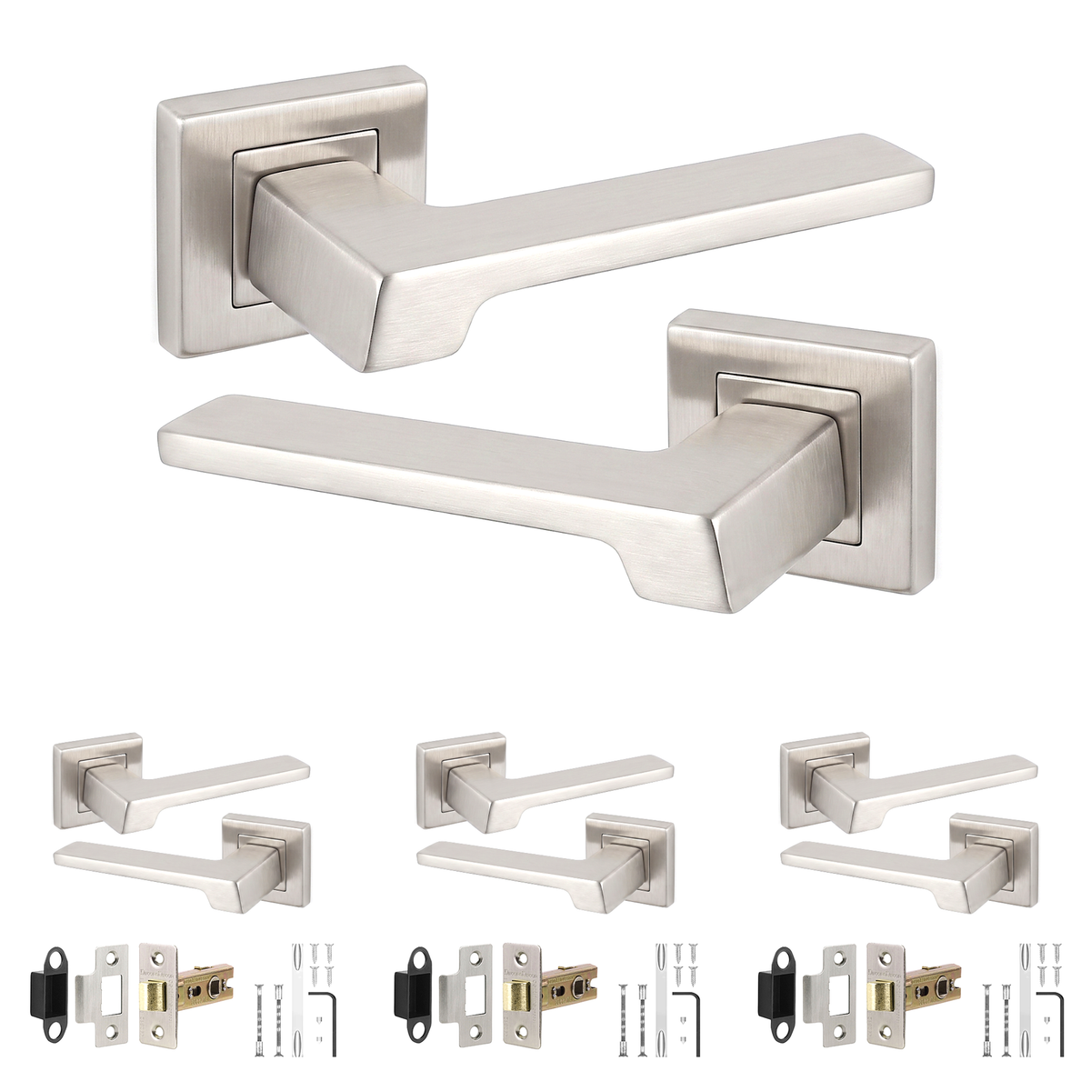 Spectra Satin Nickel Passage Door Lever Handles - Latch Kit 64mm - Pack of 4