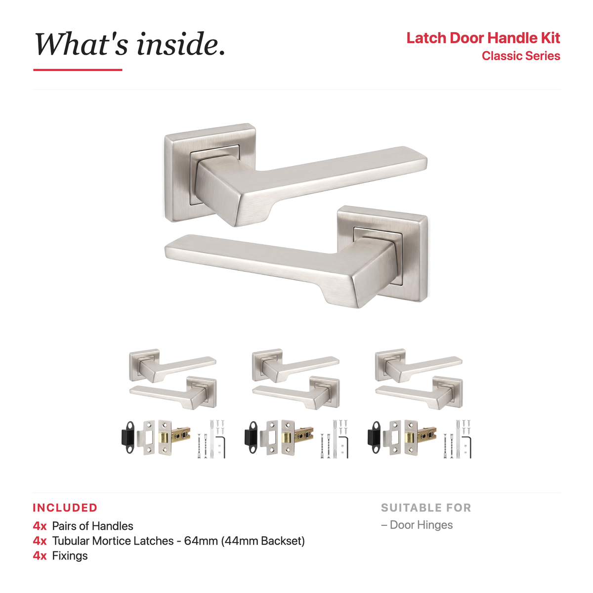 Spectra Satin Nickel Passage Door Lever Handles – showing what's included in the box