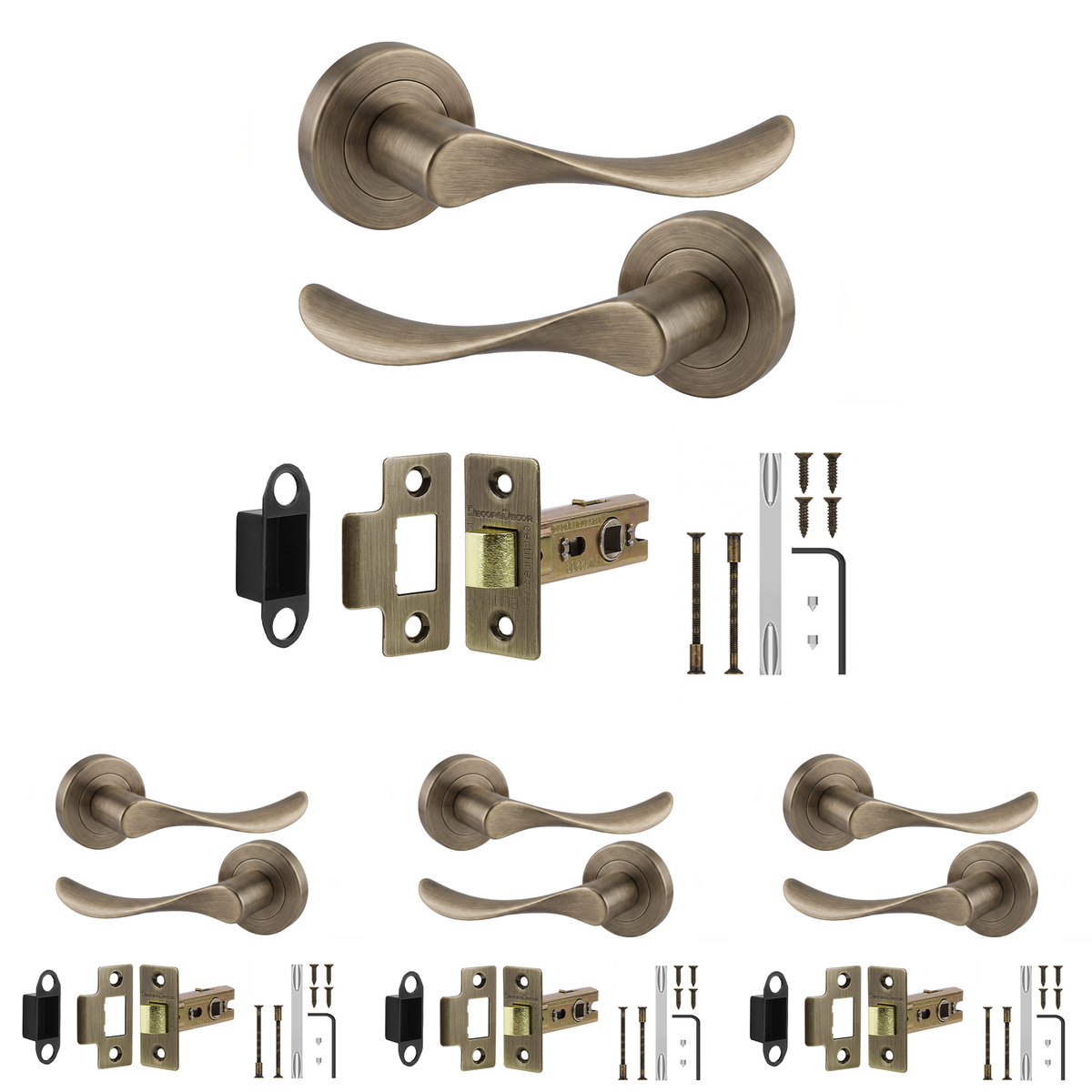Nimbus Antique Brass Passage Door Lever Handles - Latch Kit 76mm - Pack of 4