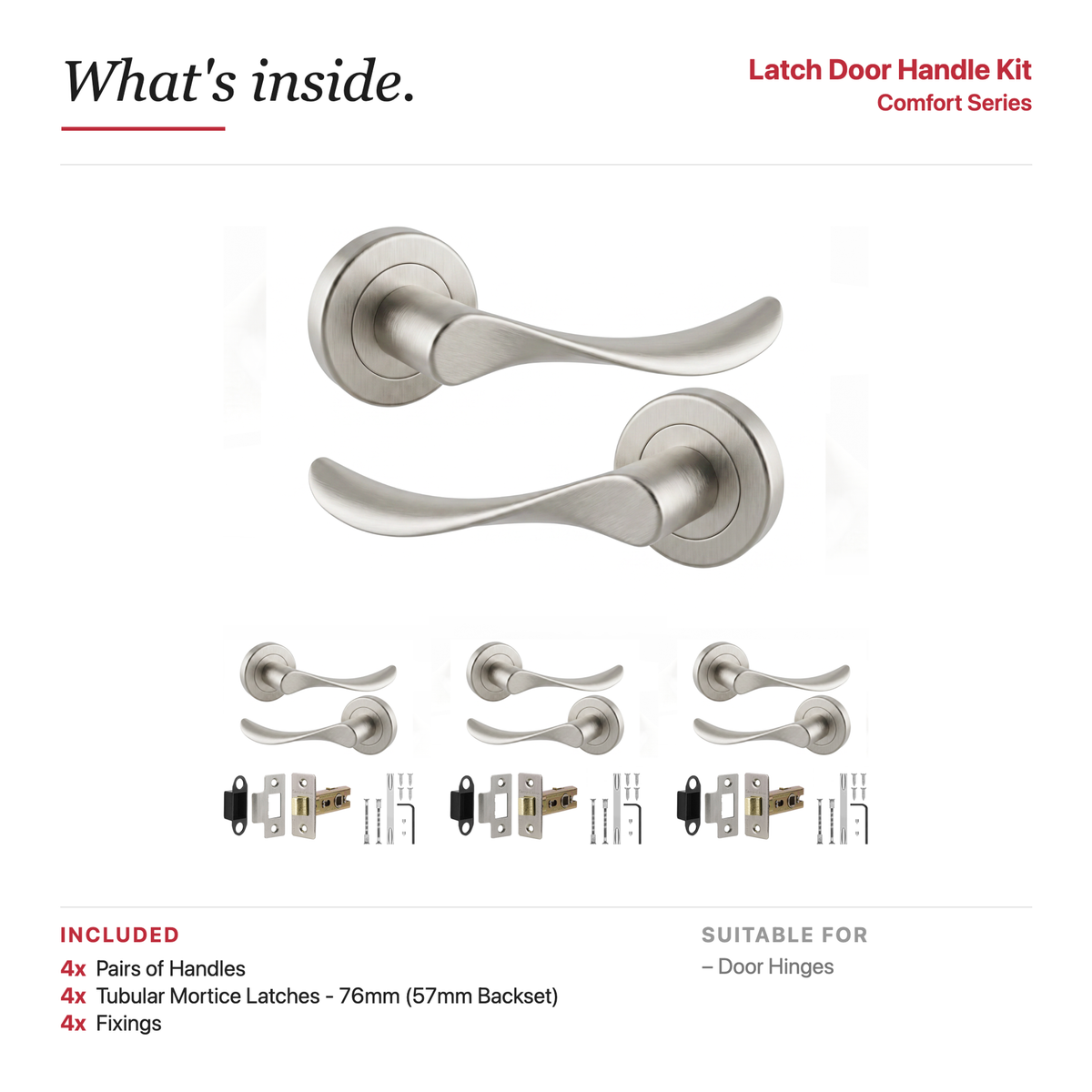 Nimbus Satin Nickel Passage Door Lever Handles – showing what's included in the box