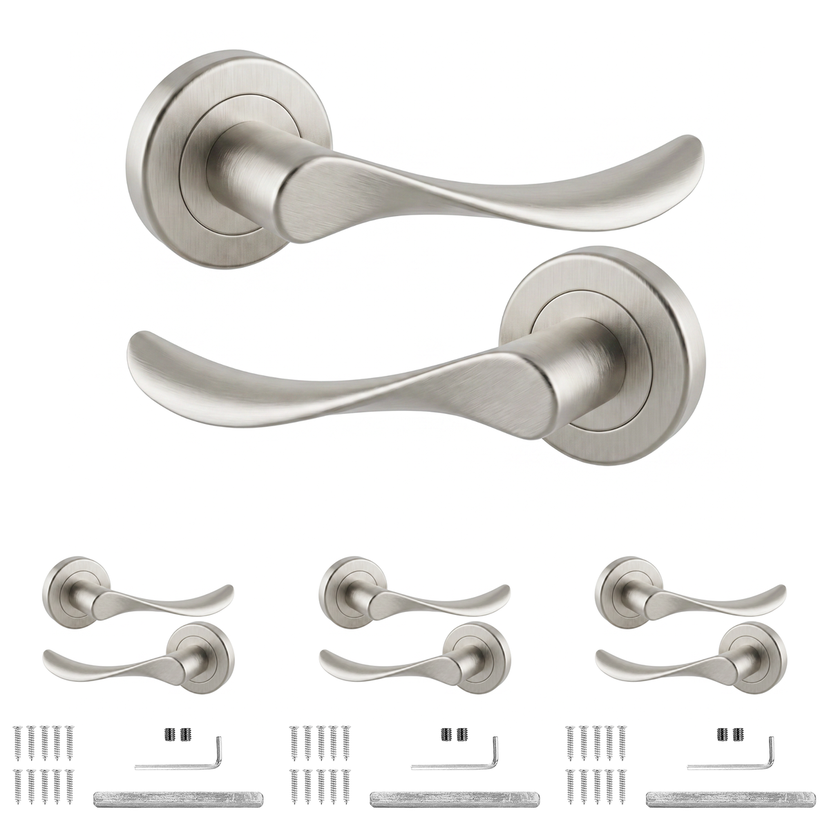 Nimbus Satin Nickel Door Lever Handles - Pack of 4 Pairs