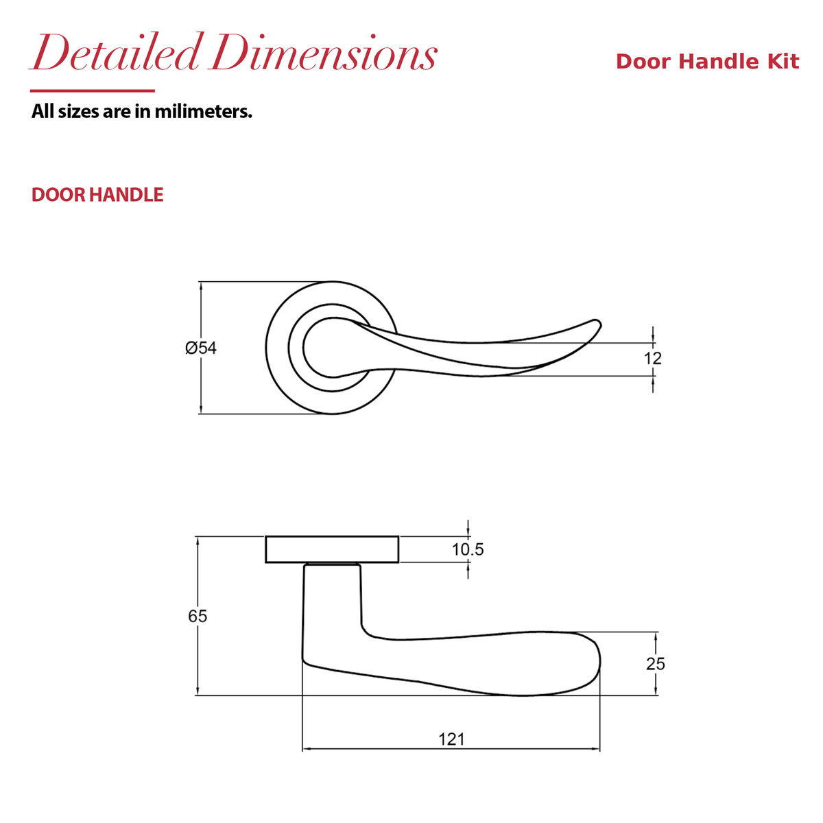 Nimbus Matt Black Door Lever Handles – dimensions and measurements diagram