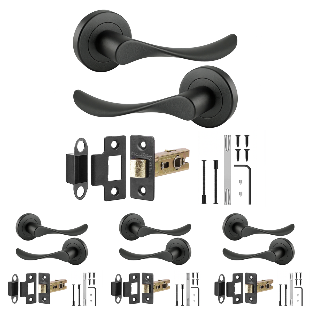 Nimbus Matt Black Passage Door Lever Handles - Latch Kit 64mm - Pack of 4