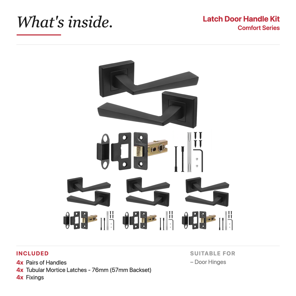 Helix Matt Black Passage Door Lever Handles – showing what's included in the box