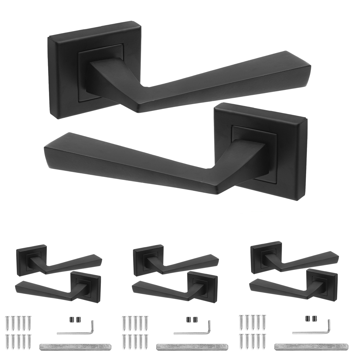 Helix Matt Black Door Lever Handles - Pack of 4 Pairs