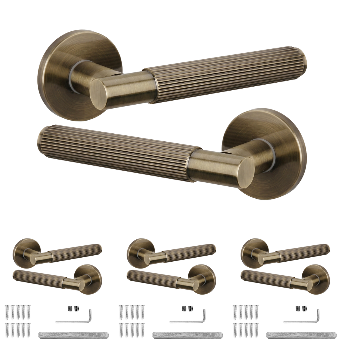 Hera Antique Brass Door Lever Handles - Pack of 4 Pairs